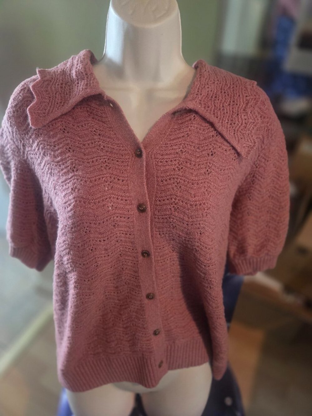 Lauren Conrad Dusty Pointelle Button Up Sweater Small New without tags